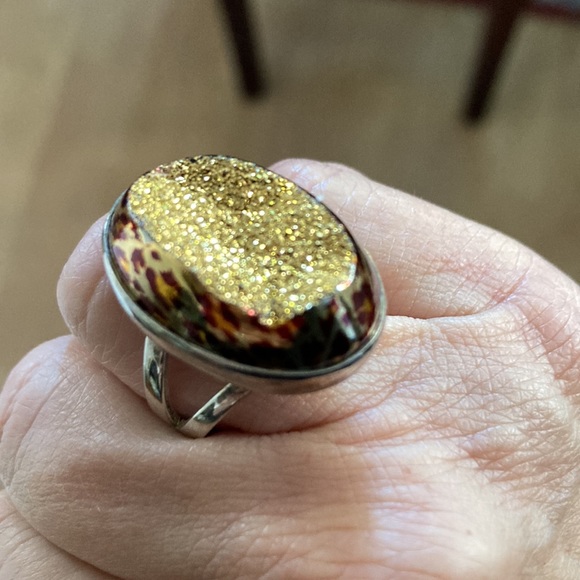 Sajen gold druzy and sterling ring - Picture 3 of 4